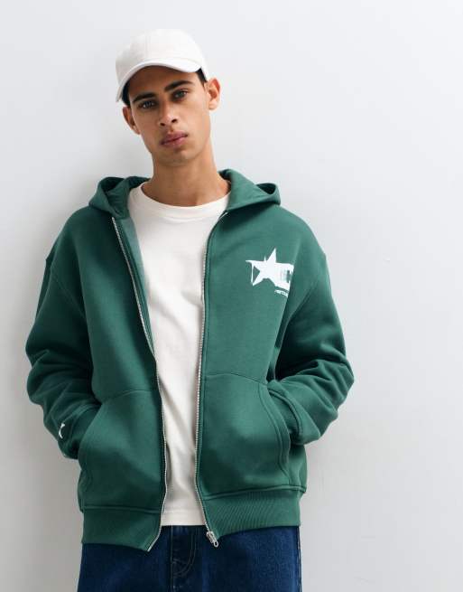 ASOS DESIGN felpa relaxed con zip e cappuccio con stampa pigmentata, 5 di 5