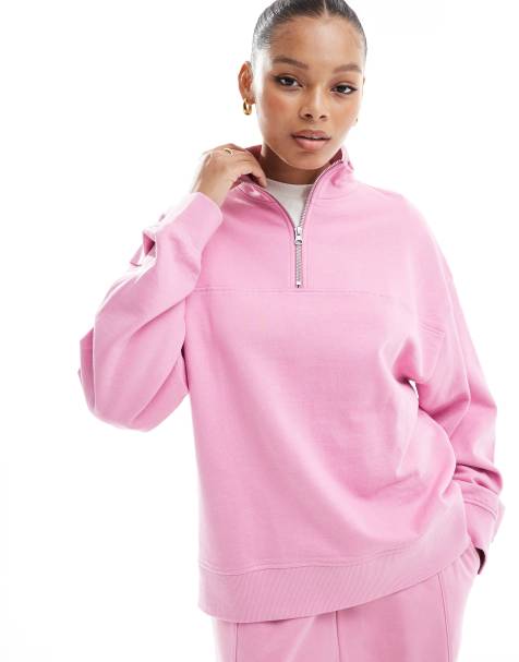 ASOS DESIGN - Felpa rosa acceso con zip corta in coordinato - view 1