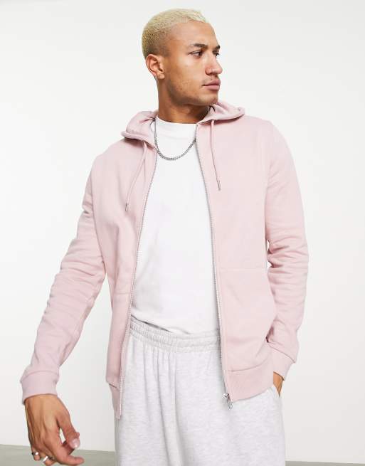 ASOS DESIGN - Felpa rosa con cappuccio e zip