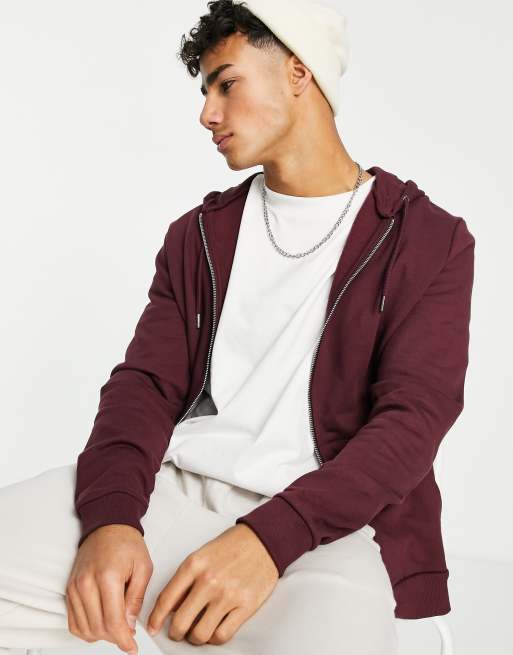ASOS DESIGN - Felpa rossa con cappuccio e zip