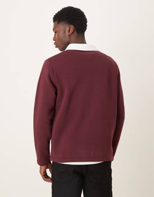 ASOS DESIGN - Felpa rossa con colletto stile polo a contrasto, 3 di 5