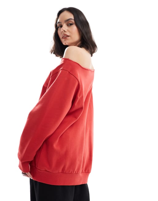 ASOS DESIGN - Felpa rossa con grafica "Boston" e spalla scoperta, 2 di 4