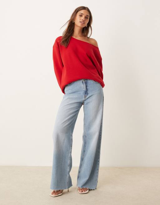 ASOS DESIGN - Felpa rossa con spalle scoperte vestibilità comoda, 4 di 4