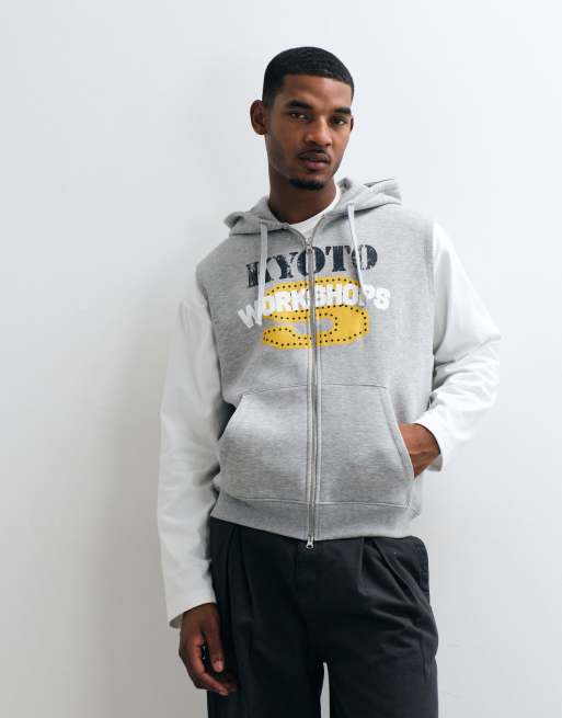 ASOS DESIGN felpa senza maniche con cappuccio e zip, effetto crackle, grigio mélange, 2 di 5