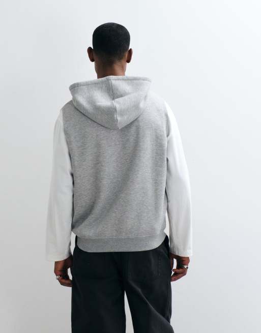 ASOS DESIGN felpa senza maniche con cappuccio e zip, effetto crackle, grigio mélange, 5 di 5