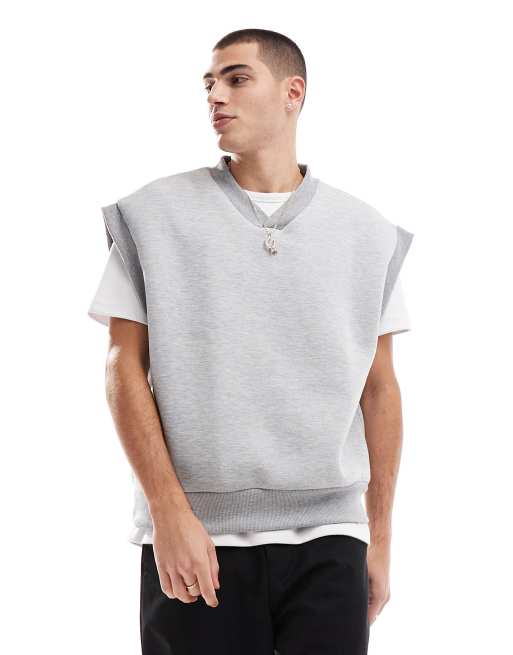 ASOS DESIGN - Felpa senza maniche con scollo a V in tessuto scuba oversize grigio mélange