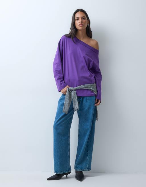 ASOS DESIGN felpa slavata monospalla viola, 3 di 4