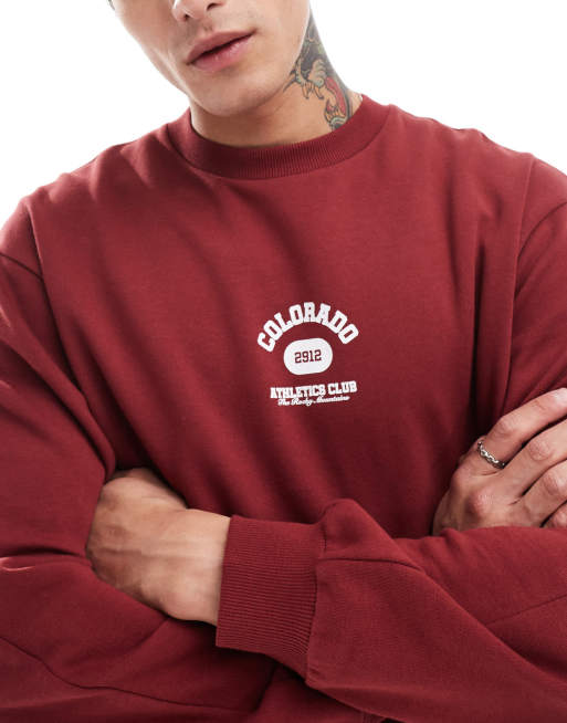 ASOS DESIGN - Felpa soffice oversize bordeaux con stampa di città