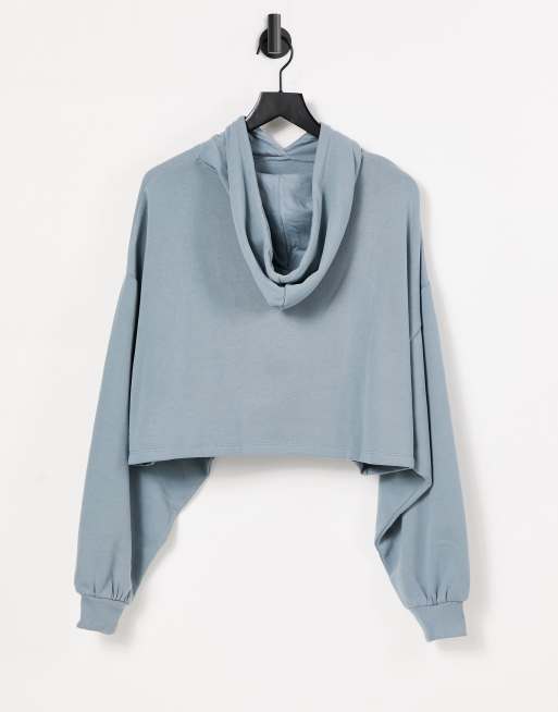 ASOS DESIGN - Felpa squadrata con cappuccio e maniche ad ali di pipistrello verde-azzurro, 2 di 4
