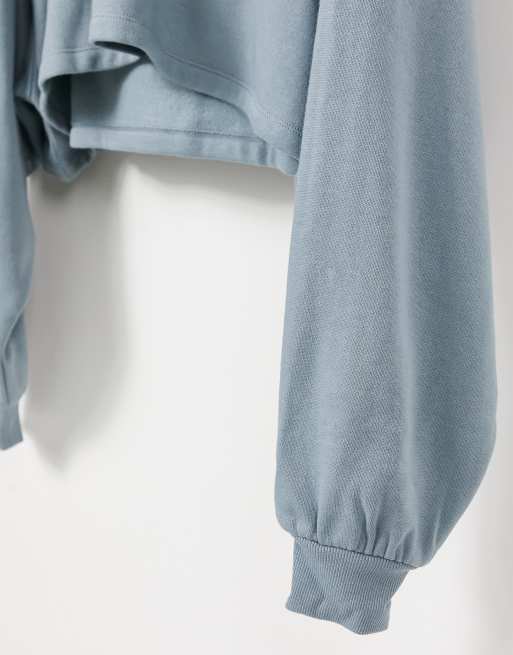 ASOS DESIGN - Felpa squadrata con cappuccio e maniche ad ali di pipistrello verde-azzurro, 4 di 4