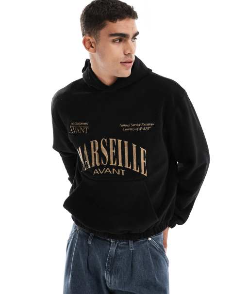 ASOS DESIGN - Felpa squadrata con cappuccio oversize nera con ricamo - view 1