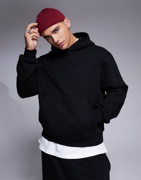 ASOS DESIGN - Felpa squadrata con cappuccio oversize premium pesante 400 gsm nera - view 1