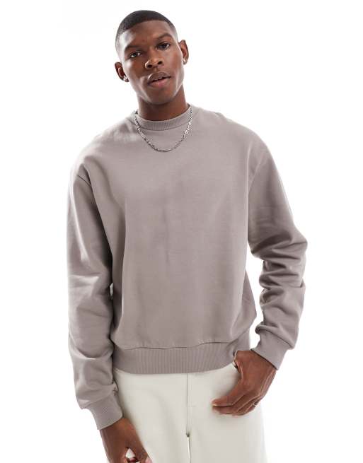 ASOS DESIGN - Felpa squadrata grigia con stampa sul retro, 3 di 4