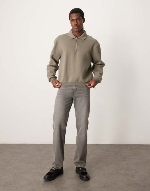 ASOS DESIGN - Felpa squadrata kaki con colletto con zip