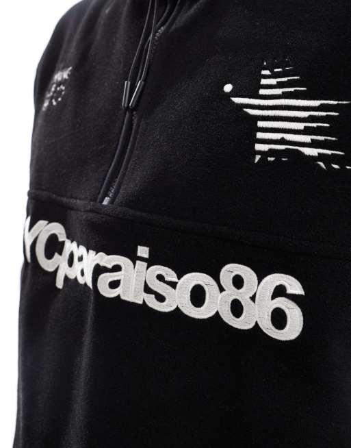 ASOS DESIGN - Felpa squadrata nera in pile con zip corta e ricamo, 3 di 4