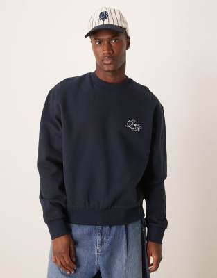 ASOS DESIGN - Felpa squadrata oversize blu navy con ricamo sul petto - view 1