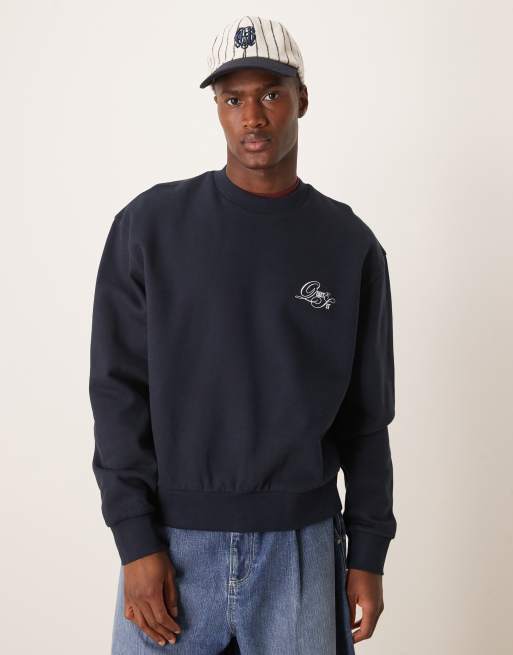 ASOS DESIGN - Felpa squadrata oversize blu navy con ricamo sul petto
