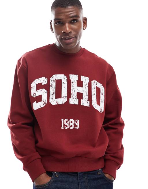 ASOS DESIGN - Felpa squadrata oversize bordeaux con stampa sbiadita di città