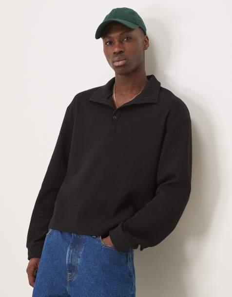 ASOS DESIGN - Felpa squadrata oversize in tessuto a nido d'ape spazzolato nera con spalle scese e collo a imbuto - view 1