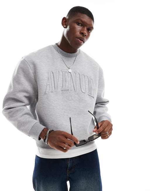 ASOS DESIGN - Felpa squadrata oversize in tessuto scuba grigia con stampa in rilievo