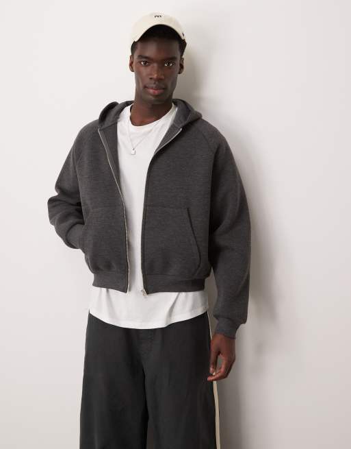 ASOS DESIGN - Felpa squadrata oversize in tessuto scuba nero slavato con cappuccio e zip