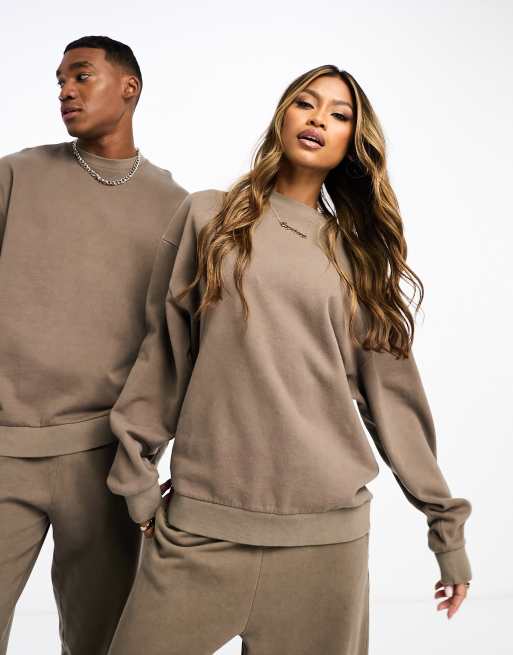 ASOS DESIGN - Felpa squadrata oversize marrone slavato in coordinato