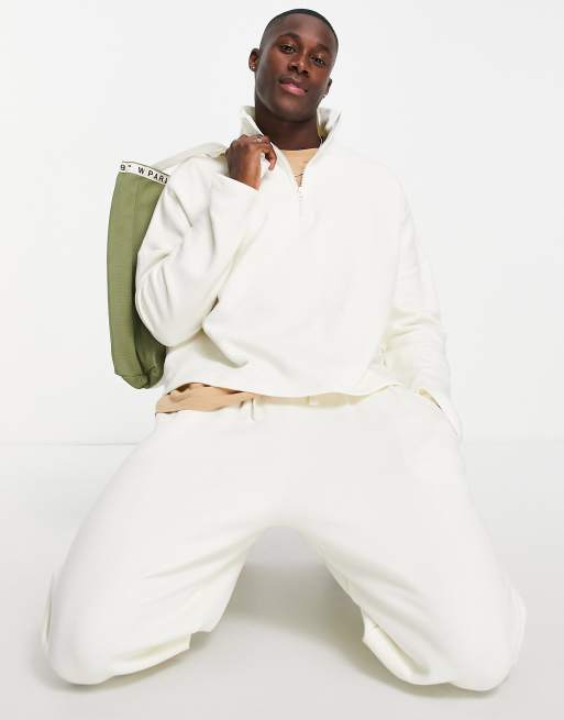ASOS DESIGN - Felpa squadrata super oversize con zip corta bianco tenue in coordinato