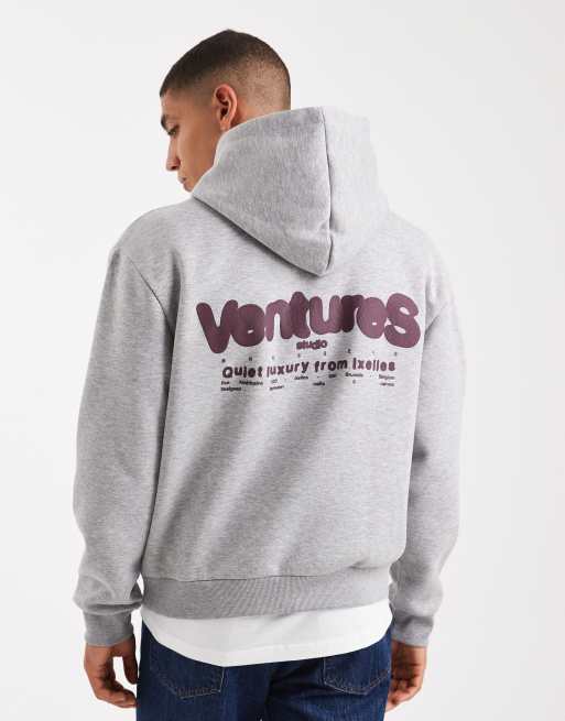 ASOS DESIGN - Felpa squadrata taglio comodo color grigio mélange con cappuccio e stampa