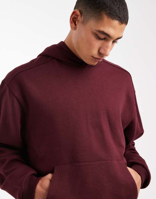 ASOS DESIGN - Felpa squadrata vestibilità comoda bordeaux con cappuccio e stampa, 5 di 5