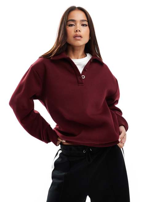 ASOS DESIGN - Felpa stile polo a maniche lunghe bordeaux