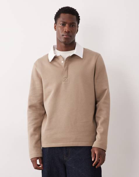 ASOS DESIGN - Felpa stile polo beige con colletto a contrasto - view 1