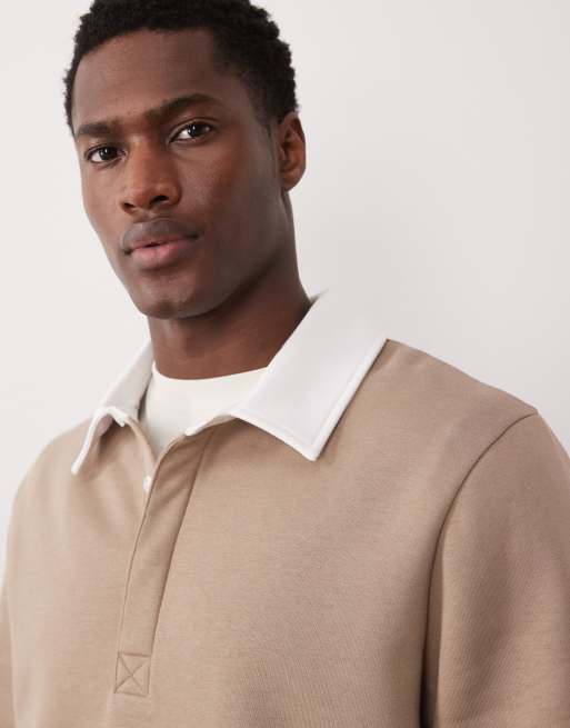 ASOS DESIGN - Felpa stile polo beige con colletto a contrasto , 5 di 5