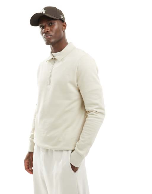 FhyzicsShops DESIGN - Felpa stile polo beige con zip corta