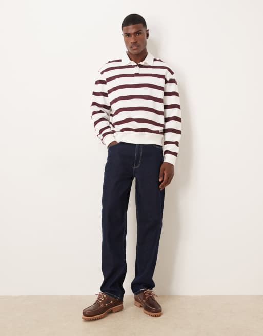 ASOS DESIGN - Felpa stile polo da rugby comoda a righe crema e rosse, 2 di 5