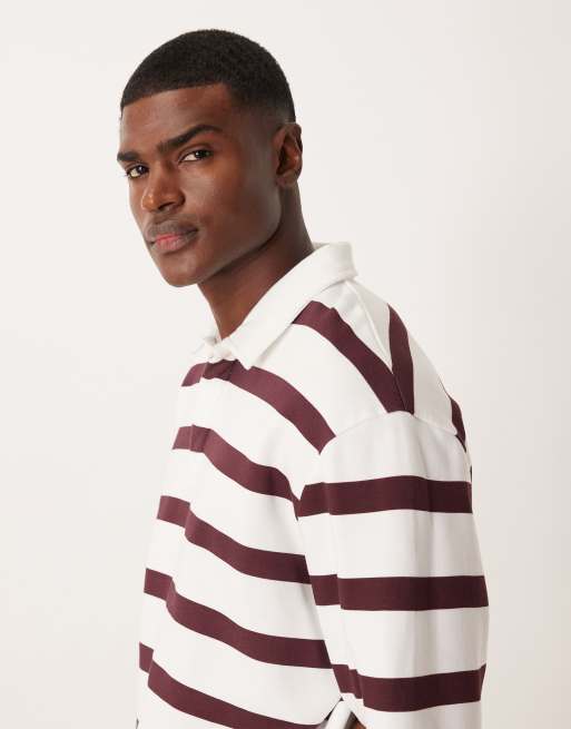 ASOS DESIGN - Felpa stile polo da rugby comoda a righe crema e rosse, 4 di 5