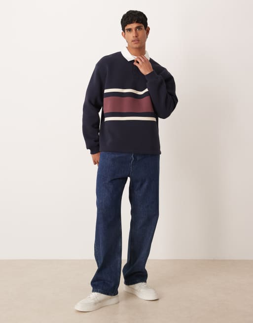 ASOS DESIGN - Felpa stile polo da rugby comoda blu navy con pannelli cut and sew, 2 di 5