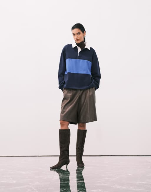 ASOS DESIGN - Felpa stile polo da rugby pesante blu navy con riga blu, 3 di 4