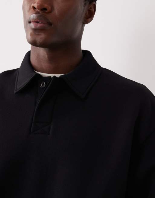 ASOS DESIGN - Felpa stile polo oversize nera, 5 di 5