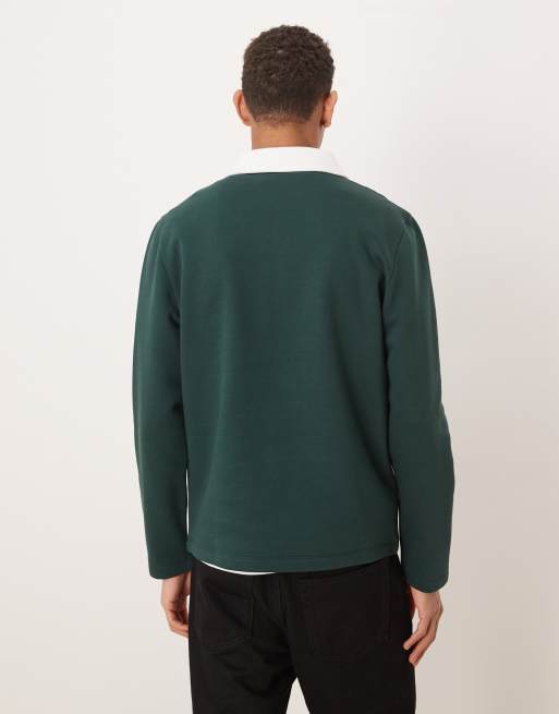 ASOS DESIGN - Felpa stile polo verde con colletto a contrasto , 3 di 5