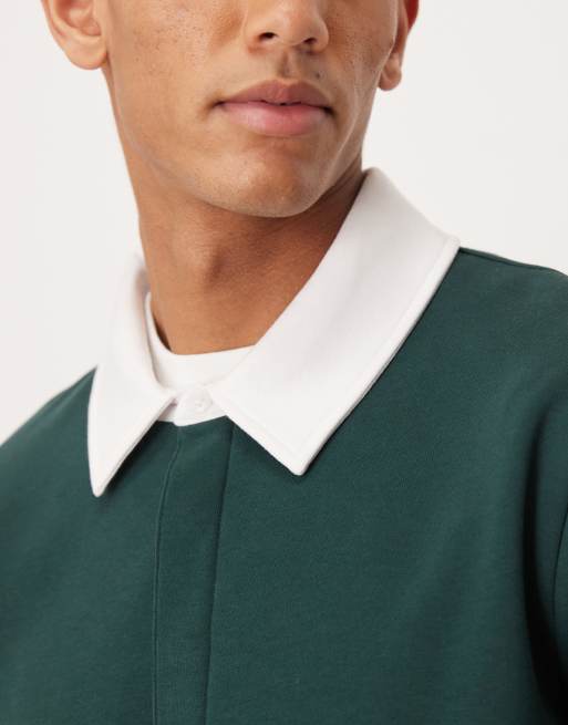 ASOS DESIGN - Felpa stile polo verde con colletto a contrasto , 5 di 5