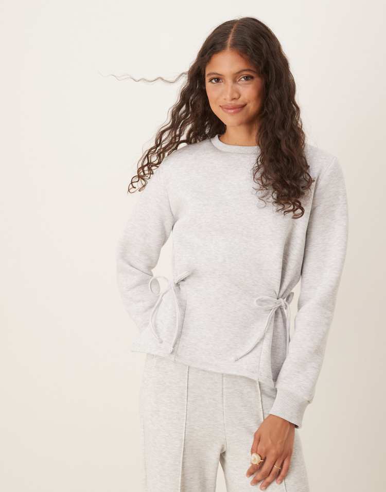 ASOS DESIGN - Felpa stretta in vita grigio mélange con allacciatura laterale - view 1
