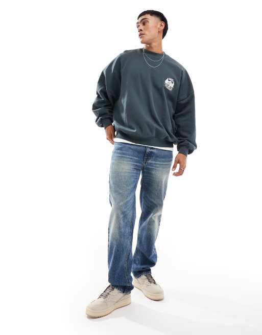 ASOS DESIGN - Felpa super oversize antracite con stampa di montagna, 3 di 4