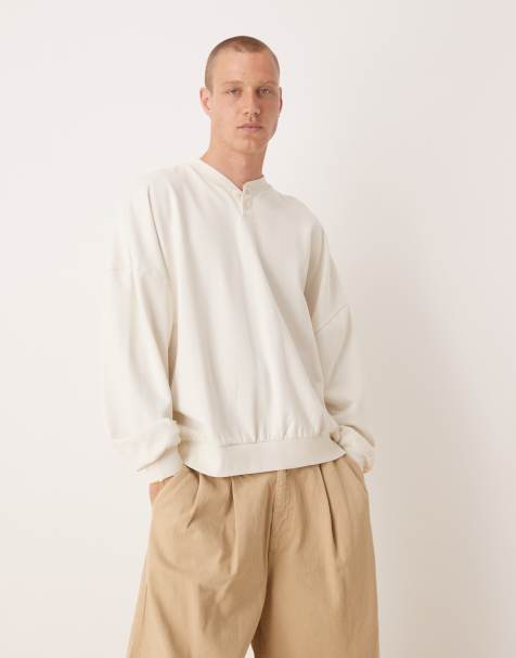 ASOS DESIGN - Felpa super oversize bianca con colletto abbottonato - view 1