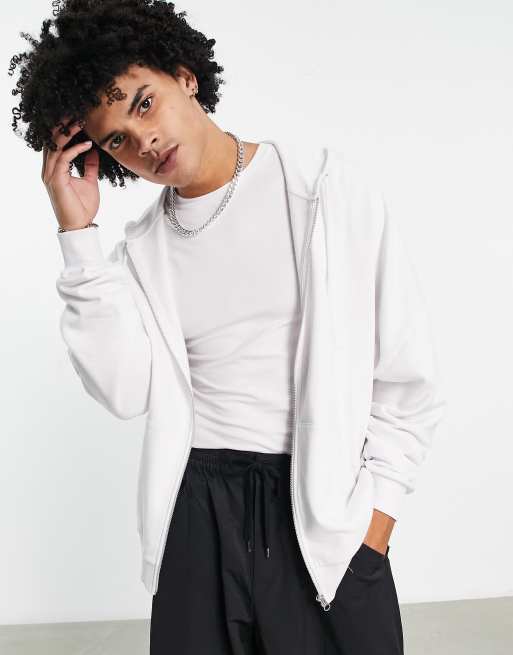 ASOS DESIGN - Felpa super oversize con cappuccio bianca con zip