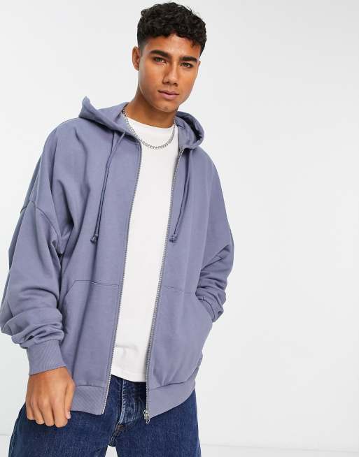 ASOS DESIGN - Felpa super oversize con cappuccio blu slavato con zip