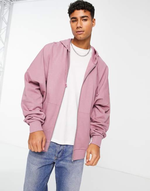 ASOS DESIGN - Felpa super oversize con cappuccio rosa slavato con zip