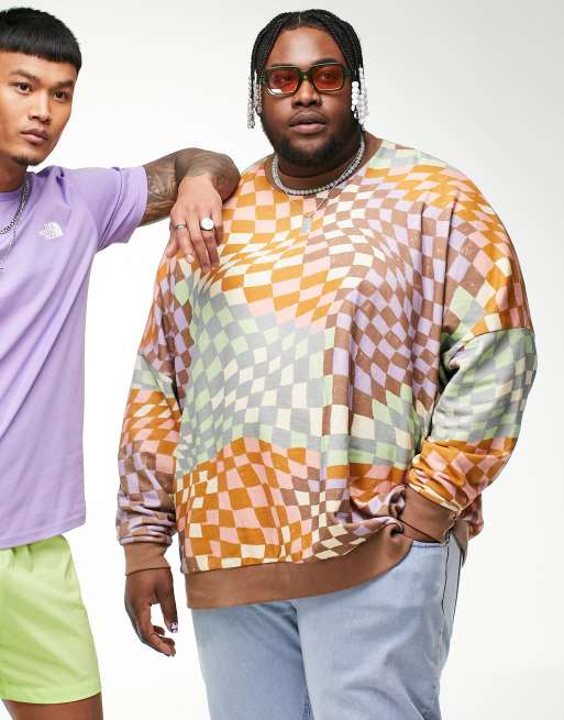 ASOS DESIGN - Felpa super oversize con stampa a scacchi, 3 di 4