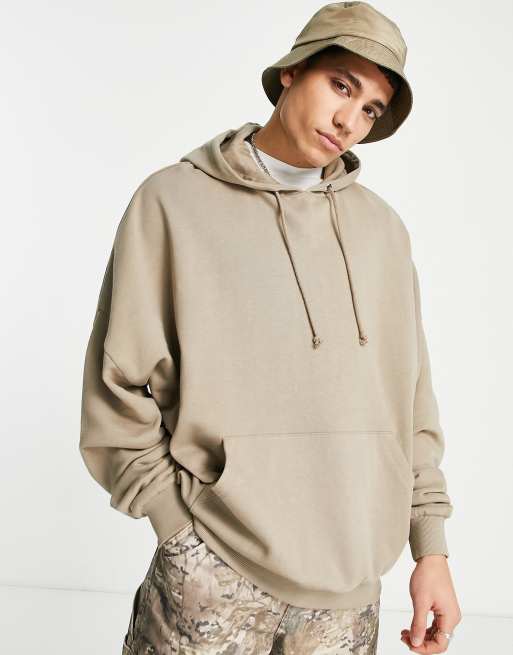 ASOS DESIGN - Felpa super oversize grigio/beige con cappuccio