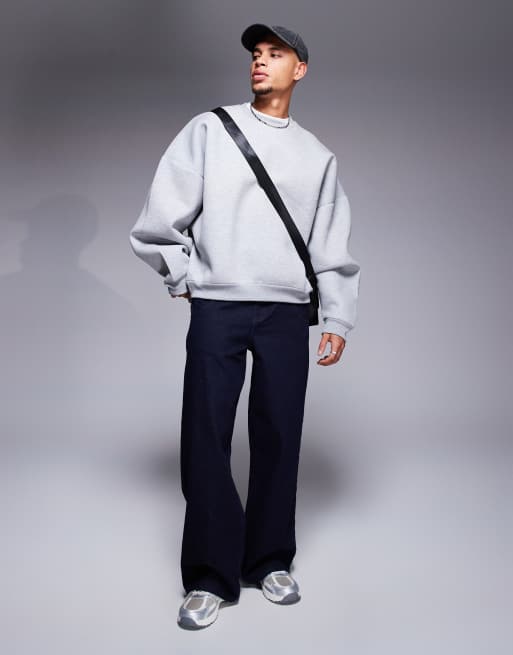ASOS DESIGN - Felpa super oversize grigio mélange in tessuto stile scuba , 2 di 4