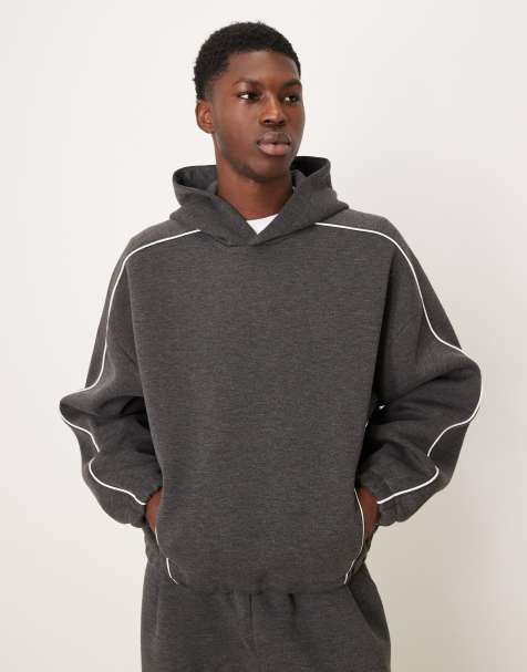 ASOS DESIGN - Felpa super oversize grigio scuro con cappuccio e profili a contrasto in coordinato - view 1